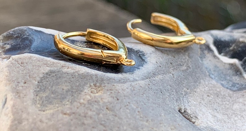 Pair of Sleepers Drops 15 mm / 24 carat GOLD PLATE / gold plated earring / thick mini hoop earrings image 2