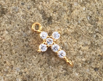 Zircon Cross Connector and 22K Gold Plated 8.5 x 6.5 mm