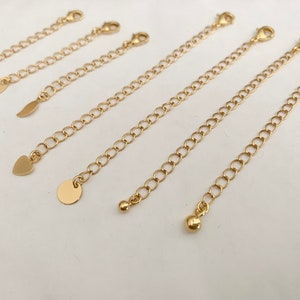 1 conjunto de corrente de extensão 40 mm/80 mm banhada a ouro 1 mícron, corrente de extensão 3,5 mm corrente de malha de ouro