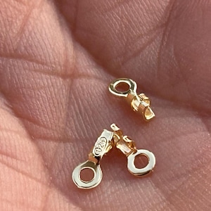 Vermeil-krympändar x4, massivt 925 silver, 24 karats guldpläterat, stämplat 925, fina 3-stiftsändar 0,8/1 mm, MIYUKI, snören, kedjor