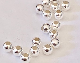 Par lot de 10 Perles lisses 3 mm trou 1,2mm argent massif 925/1000