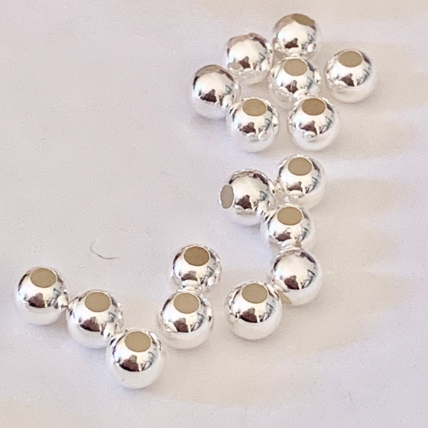 Par lot de 10 Perles lisses 3 mm trou 1,2mm argent massif 925/1000