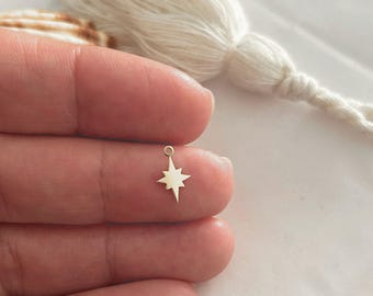 North Star in 925 Silver, polar star 10.7 x 6.5mm, compass rose in solid silver 925/1000