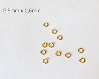 Lot Round broken rings 2.5mm mini open rings 24 carat gold plated, junction rings