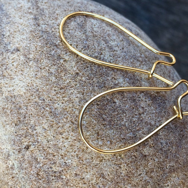 2 Long Sleeper Ear Hooks 25 x 12 mm in 24 carat gold plated