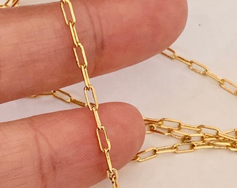 24K Ultra glänzende rechteckige Maschenkette 1,8 x 4,9 mm, 50 cm großes Stück Posaunenkette in 24K vergoldeter hoher Qualität