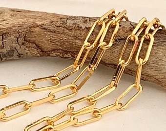 24K Chaîne maille rectangle 3,5x9mm brillante, morceau de CHAÎNE TROMBONE en plaqué or 24 K Haute Qualité