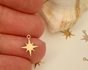 North star, polar star 11 x 10mm gold plated, golden compass rose