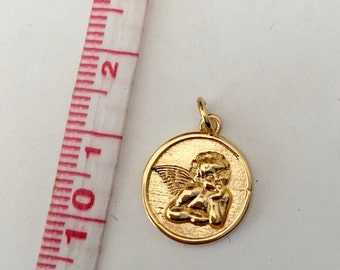 Médaille Ange 15x13mm en plaqué or 24K, pendentif angelot, chérubin doré, doux et rêveur
