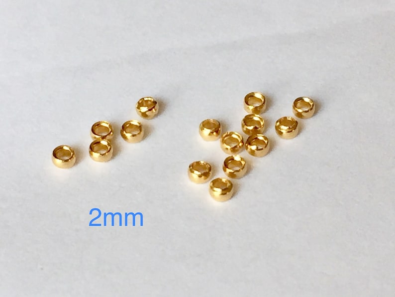 Perles à écraser 2mm / 3mm plaqué or 3 microns fabrication bijoux,perle à écraser doré,tube à écraser, perle à sertir, fourniture bijou or, image 2