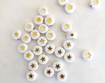 25 Gold Star Beads 7 x 4 mm, elastic bracelet beads, DIY, white gold star