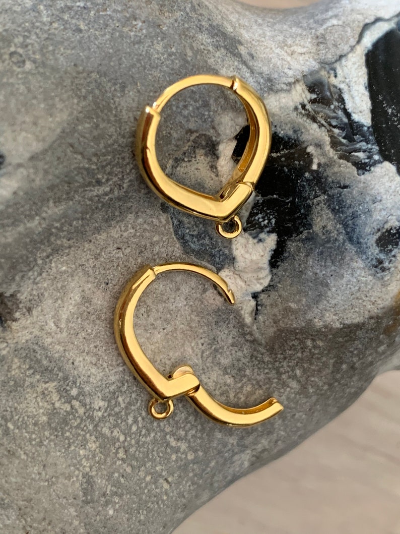 Pair of Sleepers Drops 15 mm / 24 carat GOLD PLATE / gold plated earring / thick mini hoop earrings image 3