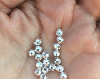 Lot of Faceted Beads, 4 mm silver plated 10 microns, 100% French