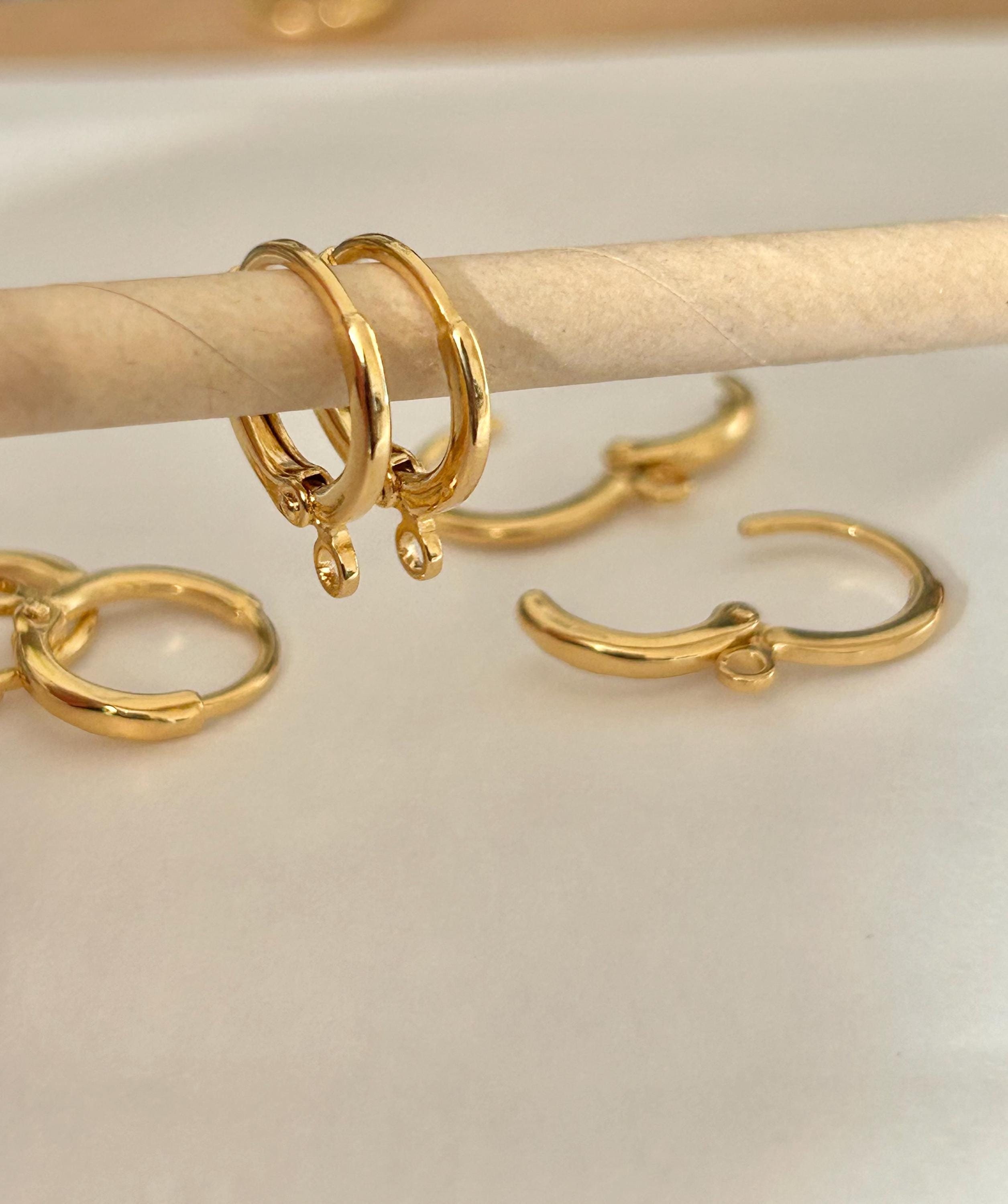 Boucles D'oreilles Créoles Dorées Tressées Avec Clips - Occasion En Bon état