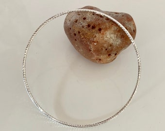 Diamond bangle 65mm Solid 925 silver, rigid silver circle bracelet, fine faceted cuff