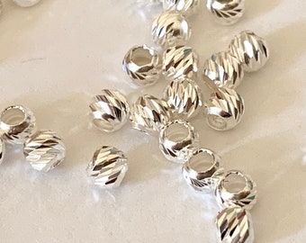 10 Chiseled Beads 3mm, 1.4mm Hole, 925 Sterling Silver, Silver Spacer Beads