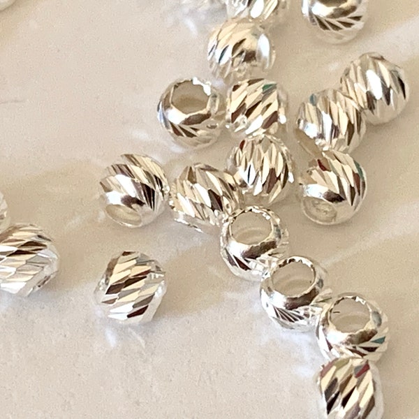 10 Perles ciselées 3 mm trou 1,4mm argent massif 925/1000, perles d’espacements argent