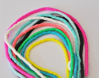 Heishi 100 beads 4x1mm flat round heishi, Katsuki, beads, washers, spacer, surfer necklace, polymer, shell necklace