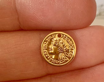 Médaille Estampe Cercle Charm "César" 12 mm plaqué or 0.5 microns pendentif