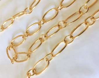 22K Large oval link chain 16.50 x 8.40mm gold plated 100% French