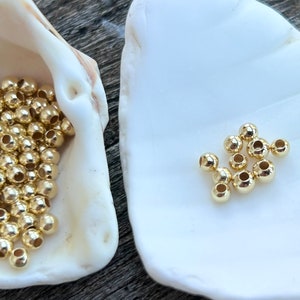 Smooth Vermeil beads 2.5 mm hole 1.2 mm, round gold beads, solid 925/1000 silver gilded with fine gold, small shiny spacer beads