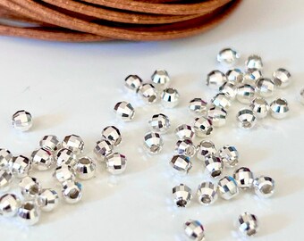 Perles Facettées En Argent 925/1000 - 3mm De Diamètre, Trou 1.5mm - Lot Neuf Pour Bijoux Créatifs