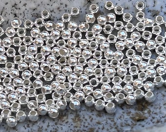 Smooth beads 1.8mm hole 0.9mm solid silver 925/1000, ideal jewelry design with Miyuki, mini seed beads, glass beads