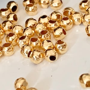 Hammered vermeil beads 3 mm hole 1.5mm solid silver 925/1000 + 24 carat gold plated