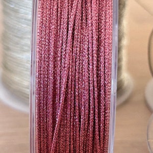 2 mètres cordon 1mm polyester métallisé, fil polyester 1 mm bracelet Rose métallisé