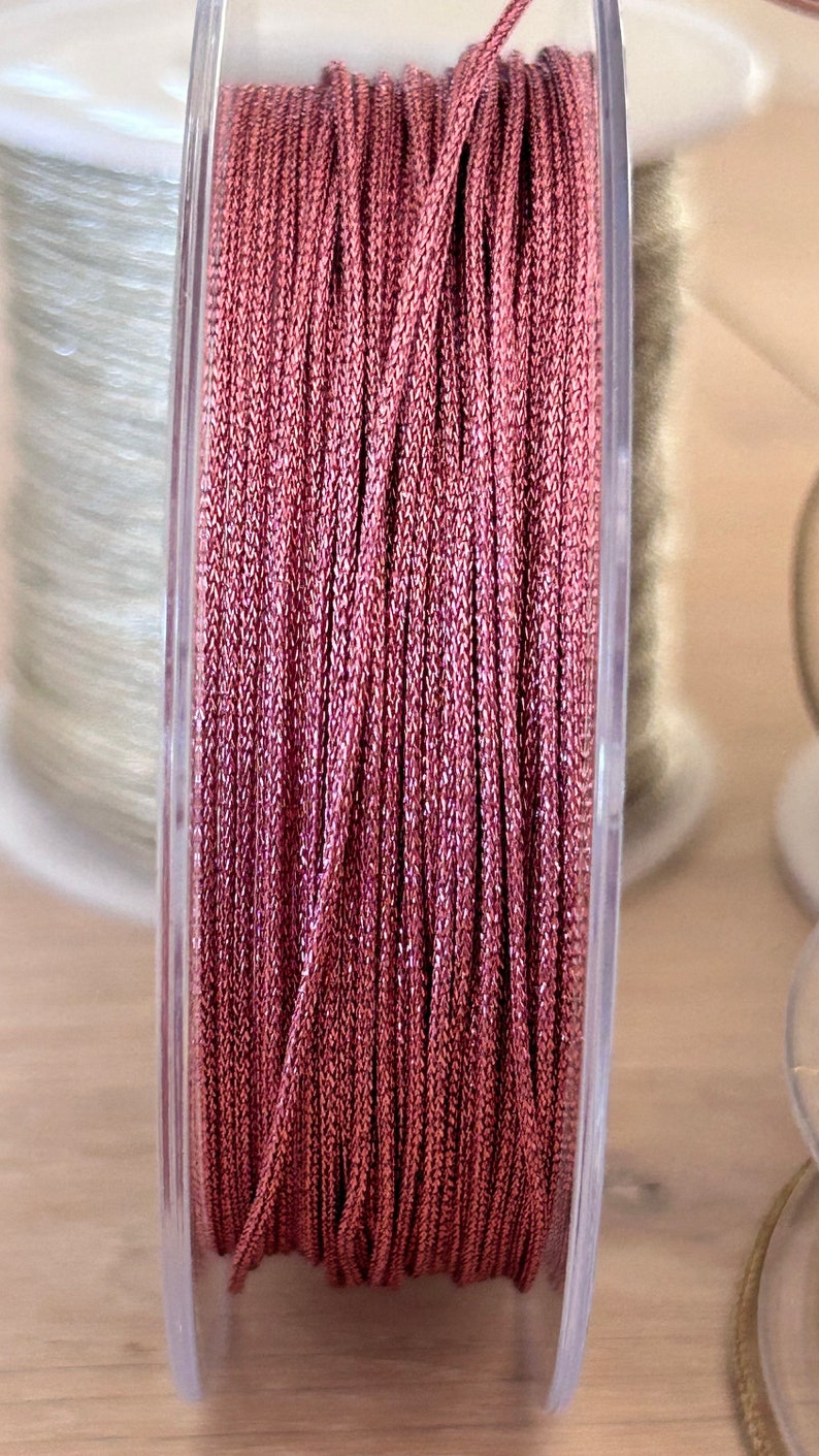 2 mètres cordon 1mm polyester métallisé, fil polyester 1 mm bracelet Rose métallisé