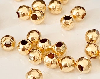 Perles Martelées vermeil 4 mm trou 1,9mm argent massif 925/1000 + plaqué or 24 k