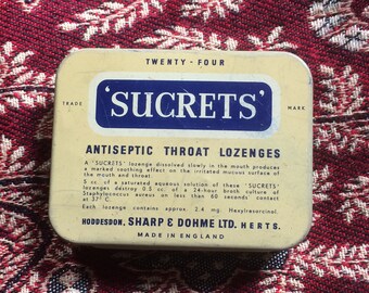 Vintage Hinged Lid 'Sucrets' Antiseptic Throat Lozenges Tin - 1940s