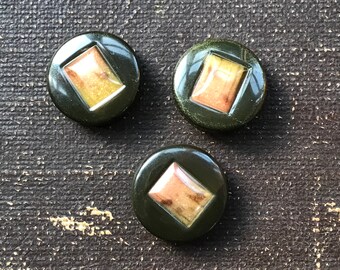 Shank Back,13mm Orange Shiny Gold 6 Vintage Square Art Deco Plastic