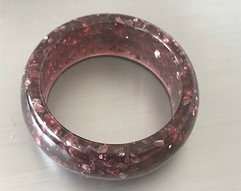 Vintage Sparkly Crackle Dark Purple Circular Plastic Bangle - 1980s