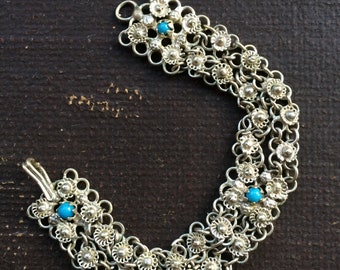 Vintage Indian Silver Bracelet with a Turquoise Coloured Stone Insert
