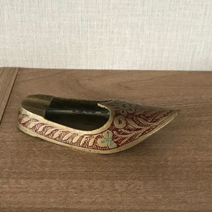 Vintage Brass Slipper Ashtray with Enamel Detail - 1960s