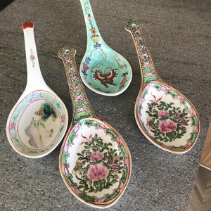 Large Vintage Chinese Hand Painted Porcelain Serving Spoon