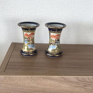 A Pair of Small Vintage Japanese Satsuma Moriage Vases