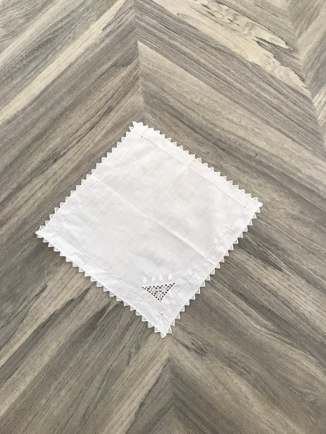 Vintage Linen Handkerchief With a Cotton Lace Edge and a Etsy