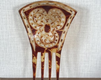 Antique Edwardian Carved Celluloid Faux Tortoise Shell Mantilla Hair Comb - 1900/1910s