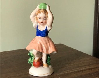 Vintage German Ceramic Girl Figurine, Mid-Century Modern Decor