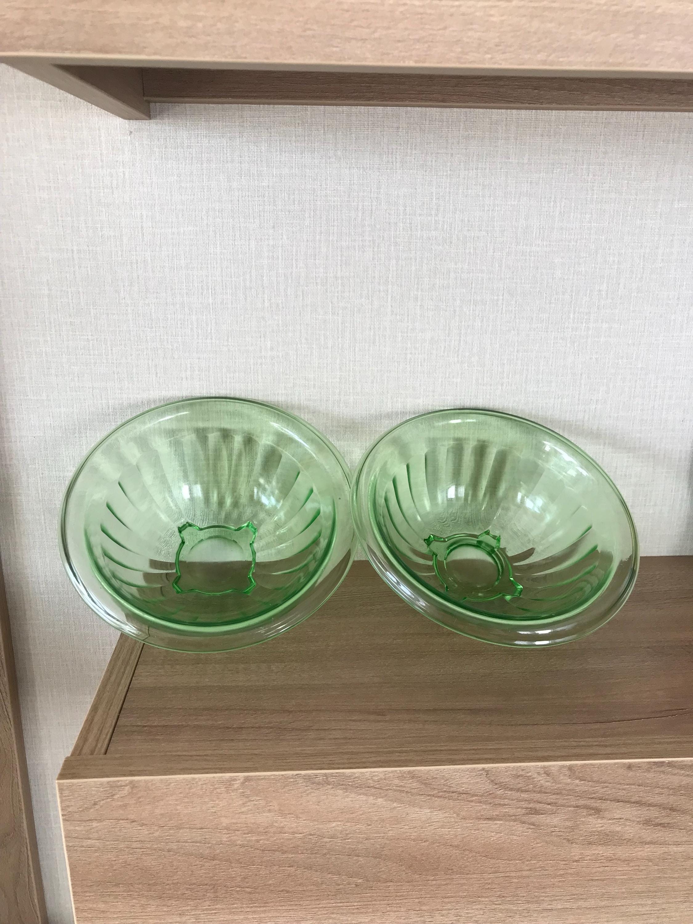 Lot De 3 Verres Tumbler En Verre D'uranium Vert - Art Déco Vintage - Set 6 Pièces