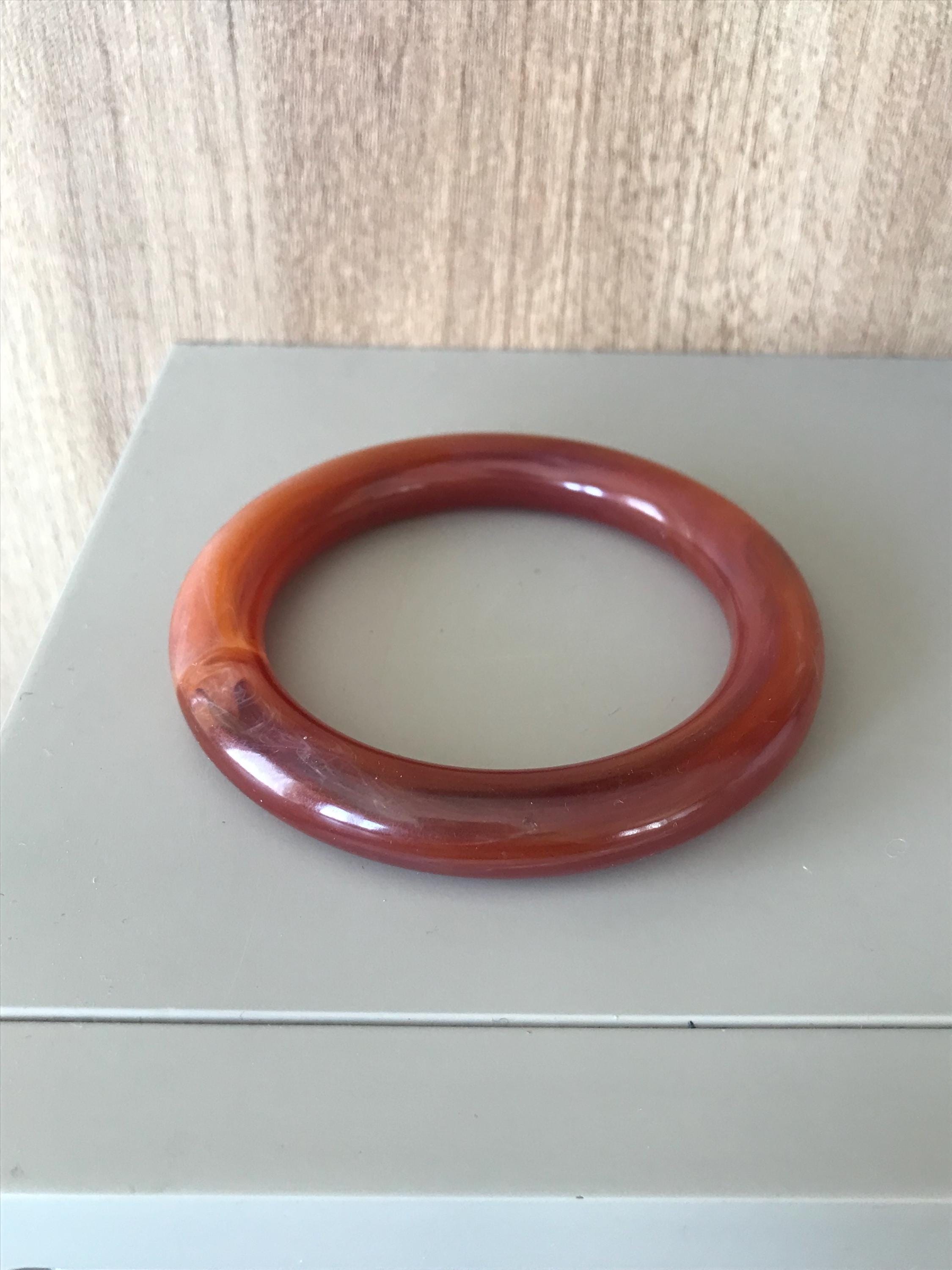 Vintage Swirly Rust Red Faux Carnelian Circular Plastic Bangle - 1980s
