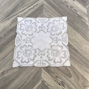 Vintage Swiss Pulled Thread Whitework Appenzell Embroidered Handkerchief