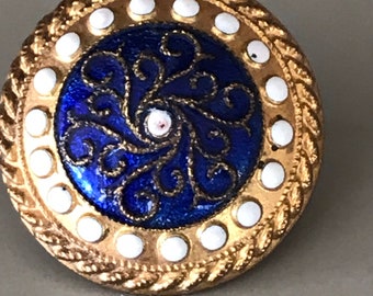 アンティーク ゴールド ピンチベック ブローチ、中央はブルーの七宝
