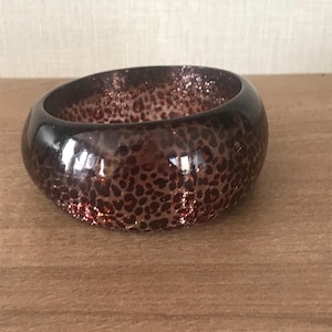 Vintage Jumbo Animal Print and Glitter Asymmetrical Lucite Bangle  - 1980s