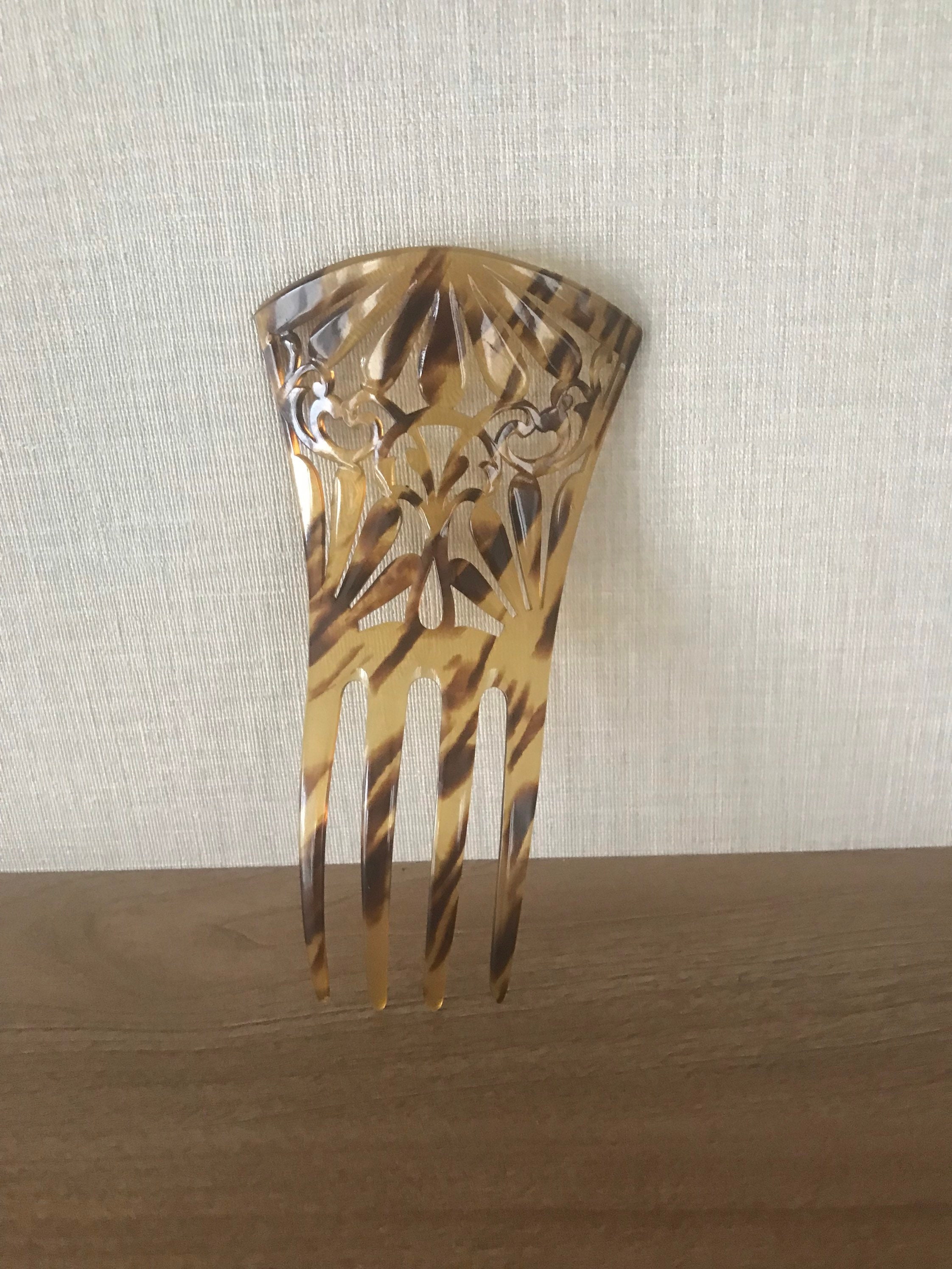 Vintage Faux Tortoise Shell Carved Filigree Hair Comb Celluloid Mantilla Antique Edwardian Carved Celluloid Faux Tortoise Shell  main image 3