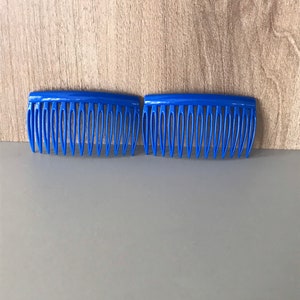 2 x Vintage 1980s Royal Blue Plastic Combs/Side Combs