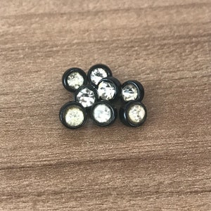Victorian Black Glass Shank Mourning Buttons with a Faceted Paste Centre x 8