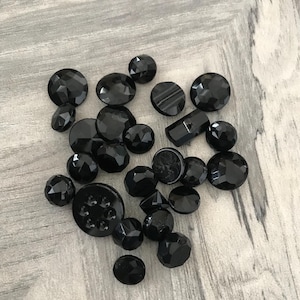 Assorted lot of 25 Beautiful Victorian Black Faceted Glass Shank Mourning Buttons